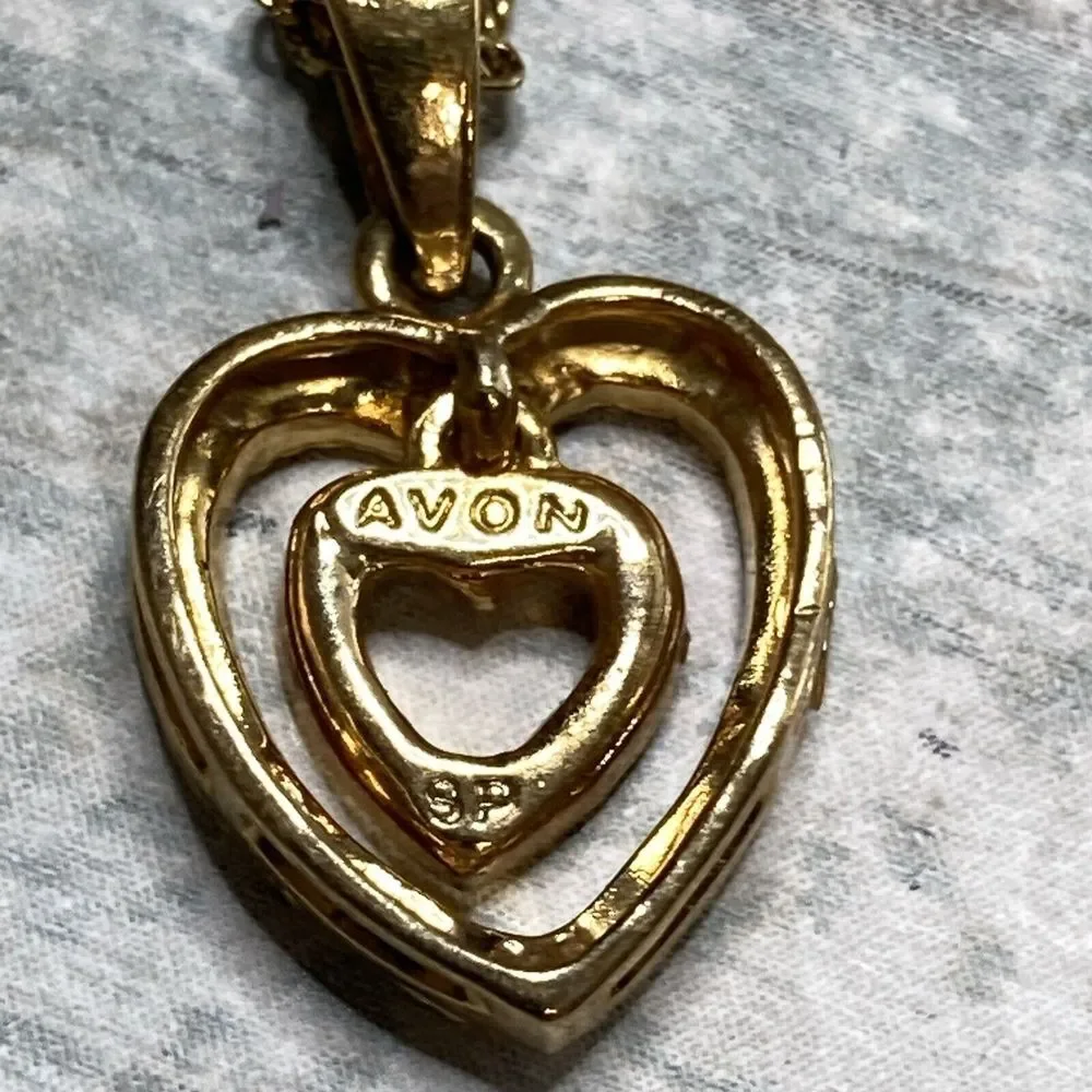 Avon Floating Heart‎ Pendant crystals Vermeil Necklace 16